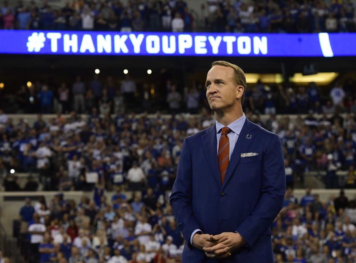 Quarterback Peyton Manning, shown being inducted into the Indianapolis Colts Ring of Honor in 2017, has been voted into the Pro Football Hall of Fame.